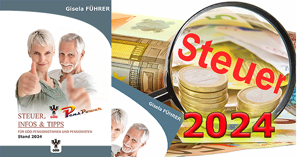 STEUER TIPPS & INFOS 2024; PensPower-Steuerinformation; Online Broschüre mit Tipps zur Arbeitnehmerveranlagung 2022 und allgemeinen Hinweisen zur Einkommensteuer - Logo PensPower-Logo-Steuerbroschüre - Bild- und Grafik-Lizenzen:Broschüre-Cover - Fotos: Yuri arcurs; Geldscheine: K.-U Häßler.stock.adobe.com; Steuerlupe: Jürgen Fälchle.fotolia.com