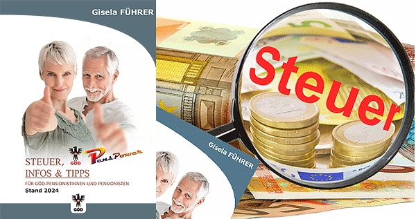 STEUER TIPPS & INFOS 2024; PensPower-Steuerinformation; Online Broschüren 2023. 2022, 2021, 2020 und 2019 mit Tipps zu den Arbeitsnehmerveranlagung des Vorjahres und allgemeinen Hinweisen zur Einkommensteuer 2024 - Logo PensPower-Logo-Steuerbroschüre - Bild- und Grafik-Lizenzen:Broschüre-Cover - Fotos: Yuri arcurs; Geldscheine: K.-U Häßler.stock.adobe.com; Steuerlupe: Jürgen Fälchle.fotolia.com